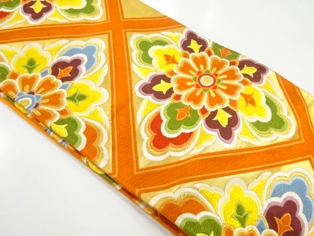 JAPANESE KIMONO / ANTIQUE FUKURO OBI / SILK / WOVEN FLORAL CREST